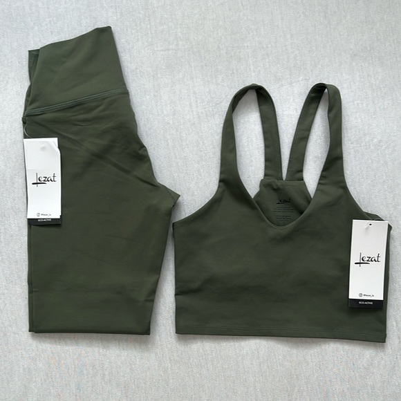 NWT Lezat eco-active, sustainable, activewear, workout set, olive green, Size S - Picture 4 of 16
